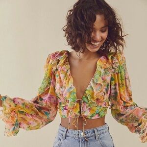 For Love And Lemons Nina Floral Top Size Small